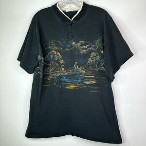 Vintage Art Unlimited Black Fishing Short Sleeve Shirt Size XL 1994 AOP